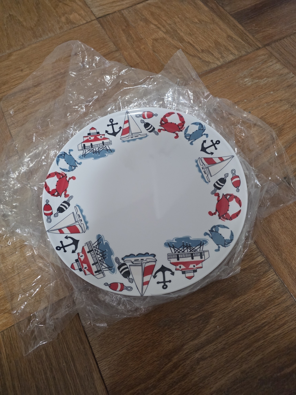 Nautical Melamine Serving Plate - Anchor, Boats & Crab Design